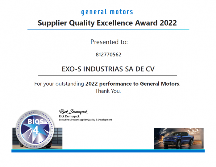  GM Supplier Quality Excellence Award 2022